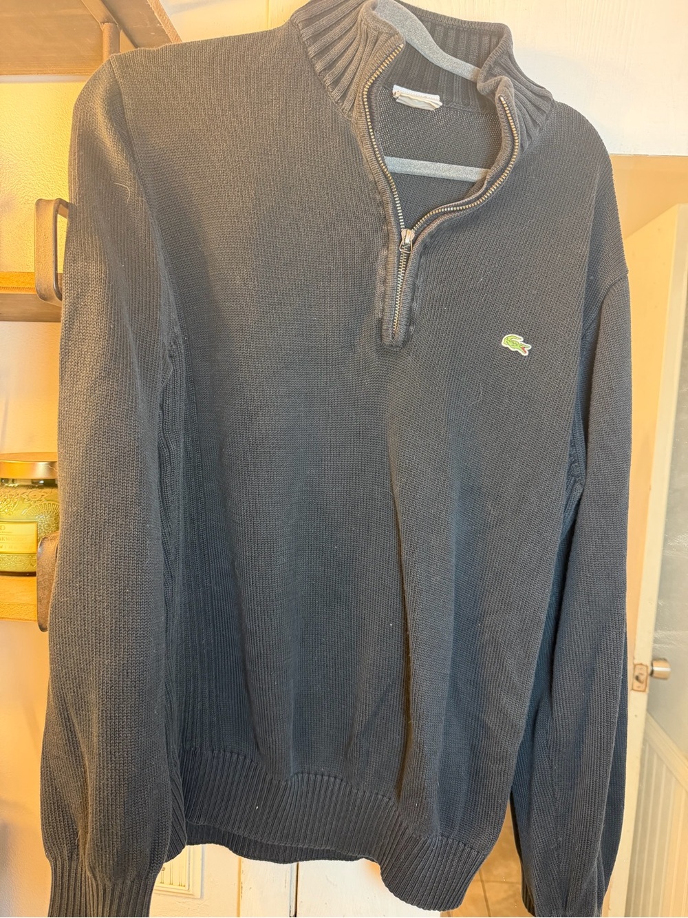 Lacoste Men's BlackHalf-Zip Knit Sweater with Crocodile Logo